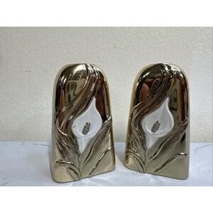 VTG Oneida DECO Salt & Pepper Shaker Calla Lily Gold Tone Brass Japan Signed